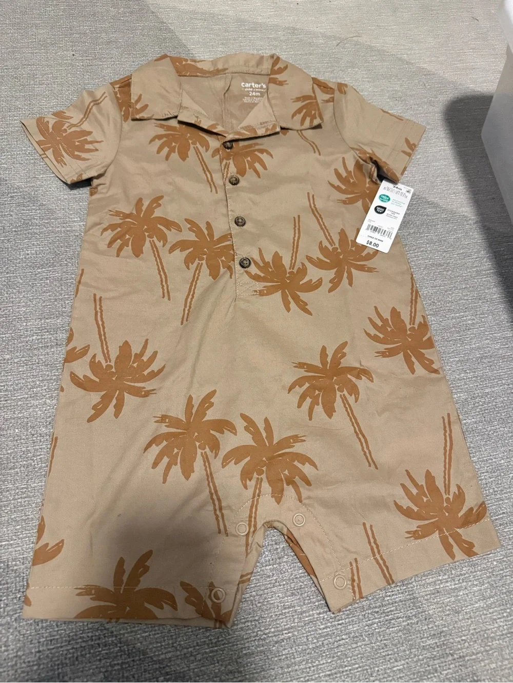 Lot Of Four Toddler Boy Romper Bundle Carters 24 Month Tropical, Cars, Shark